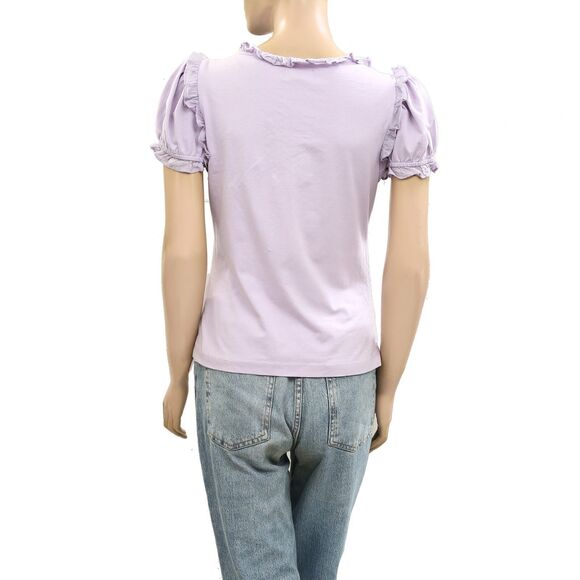 Maeve Anthropologie Puff-Sleeve Ruffle Henley Tee Blouse Top Ruffle XXS 280100 - Picture 7 of 9